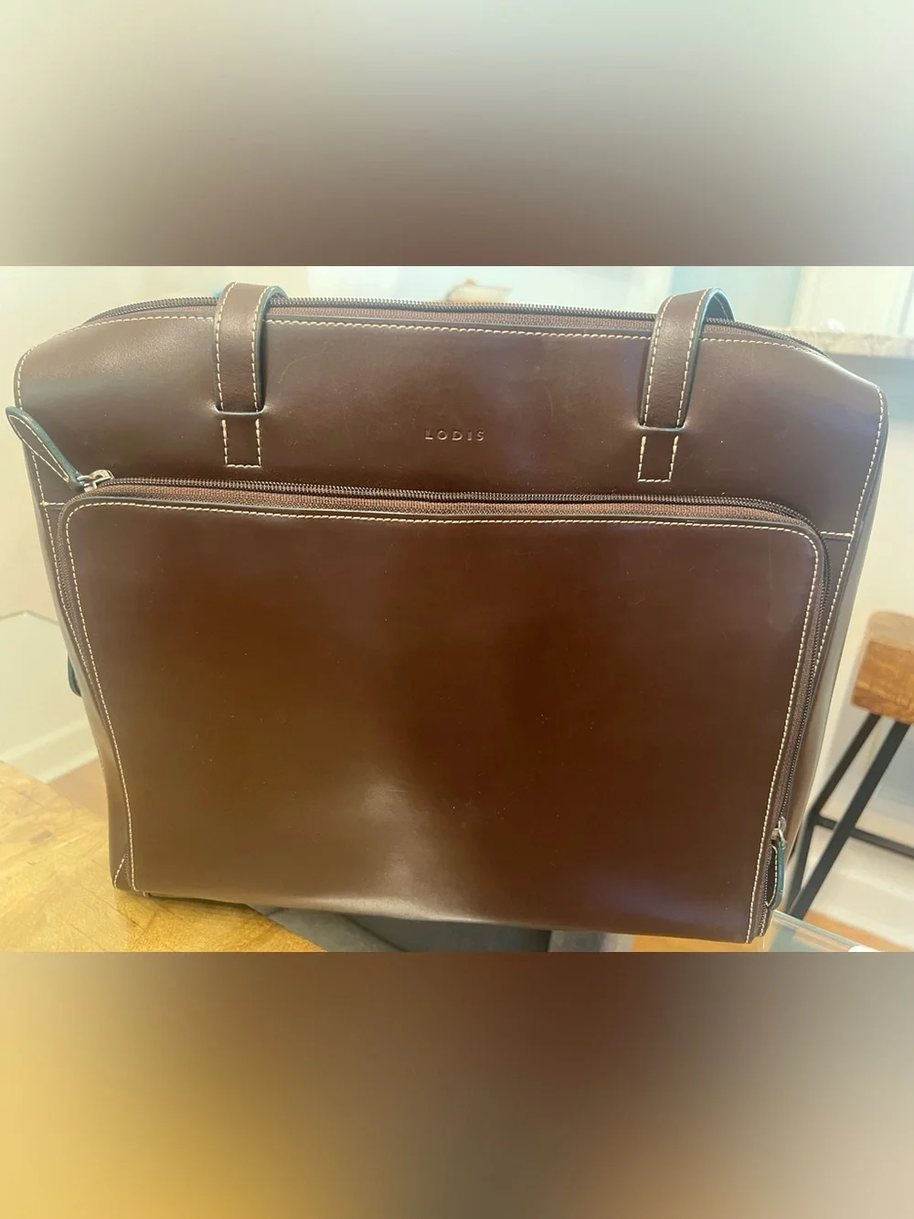 Lodis Women Laptop Tote Bag Brown Leather Organizational Travel
